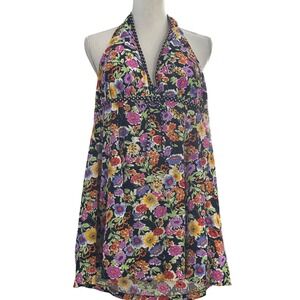 I.f. Women's 18W Floral Halter Neck Tankini Swim Top Black Multi Color